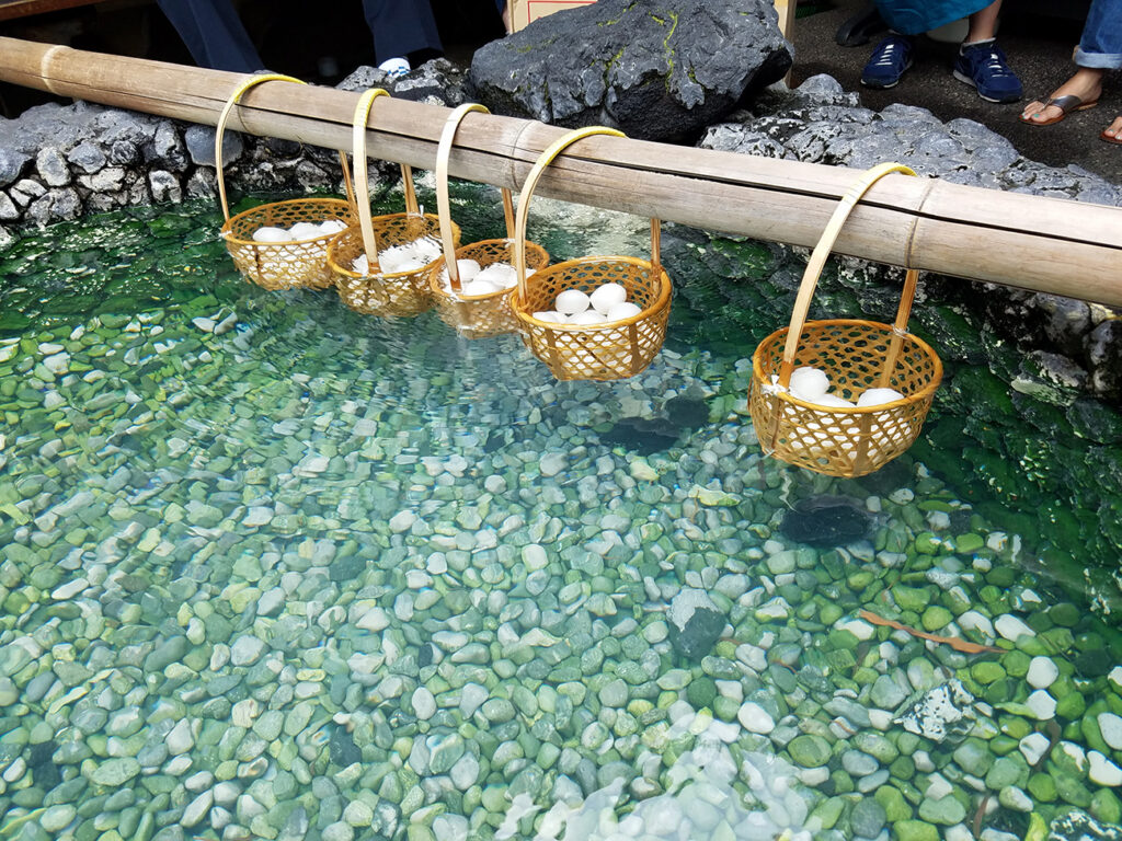 Cooking eggs at an onsen